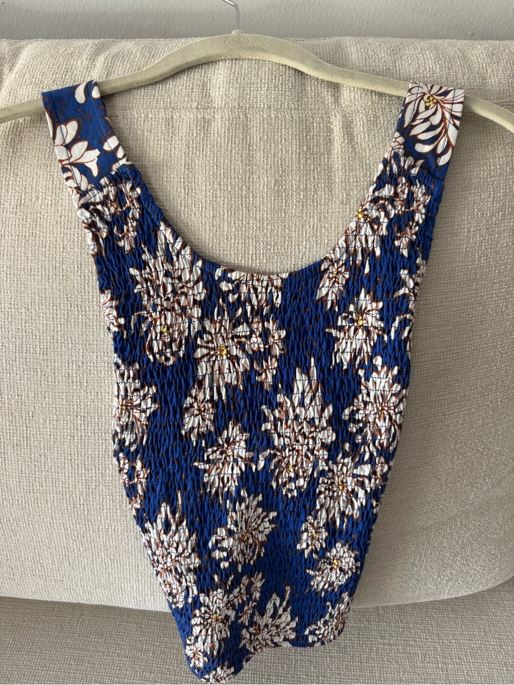 ME+EM Blue Floral Smocked Tank Top